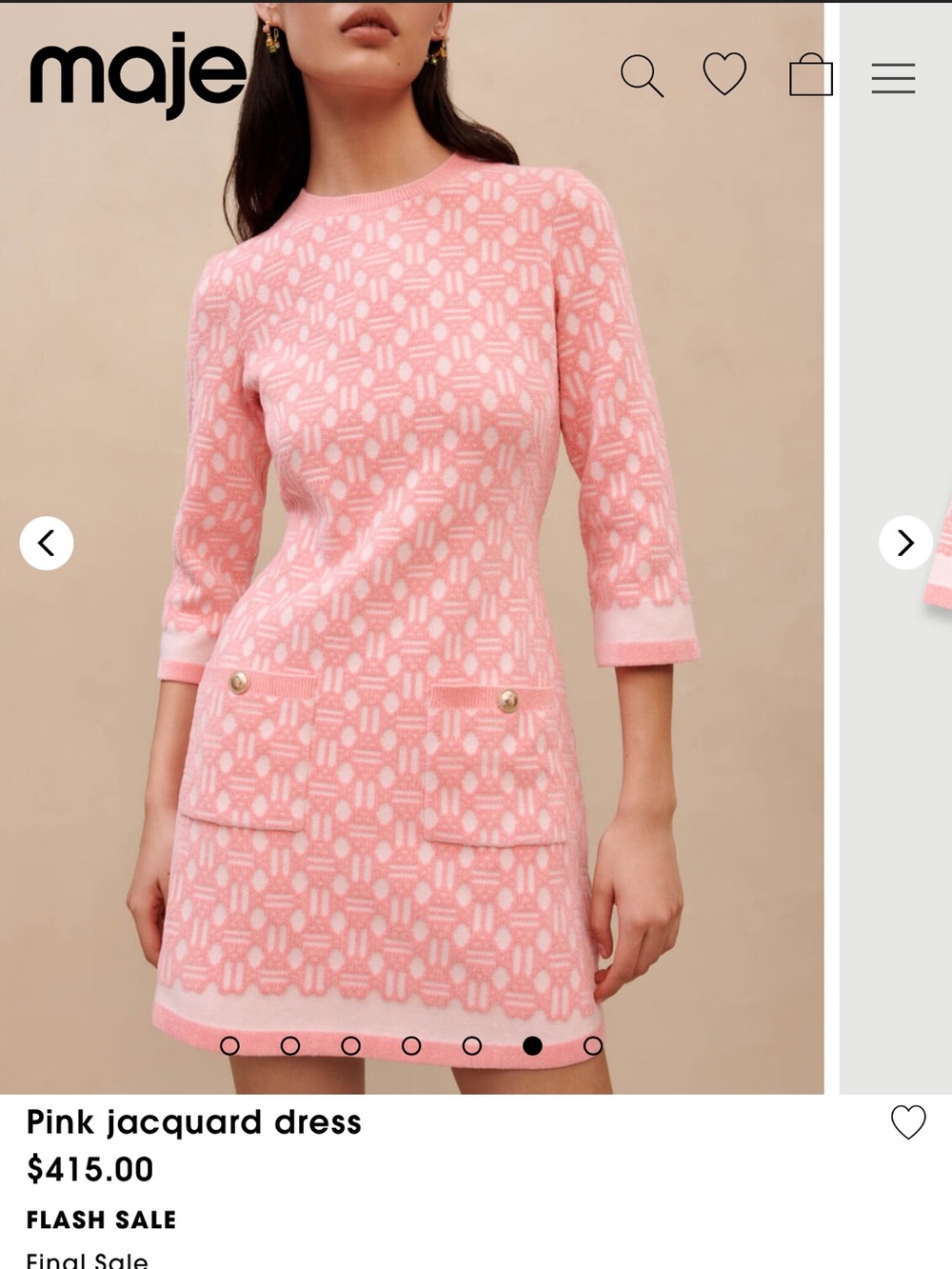 New Without Tags Maje Pink Patterned Knit Shift Dress